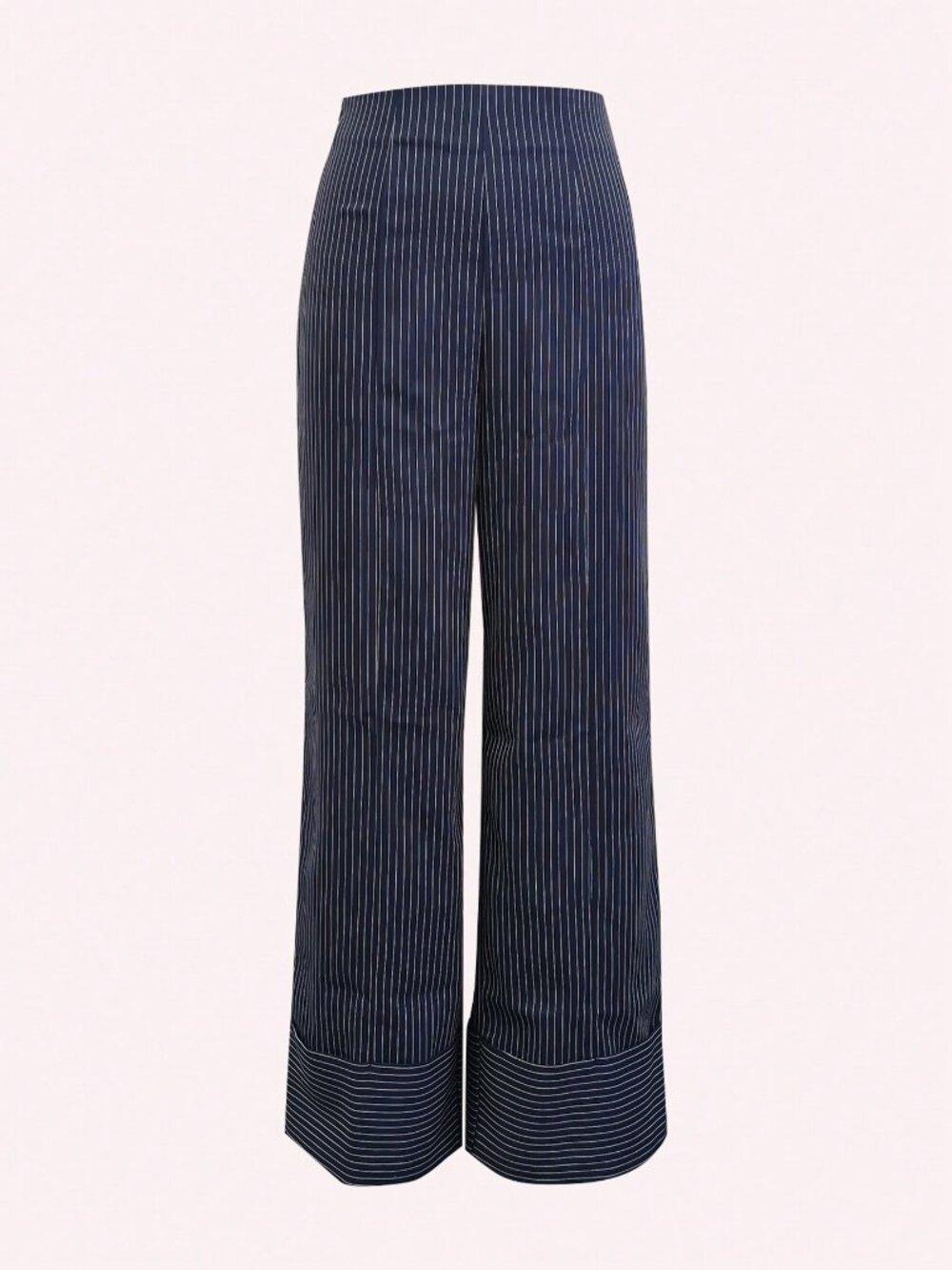 Navy Blue Casual Women's Striped Wide Leg Pants - Picture 3 of 4